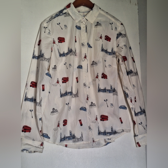 Bolden London Print Long Sleeve Button Down Shirt Women's Size 8 - Picture 6 of 7